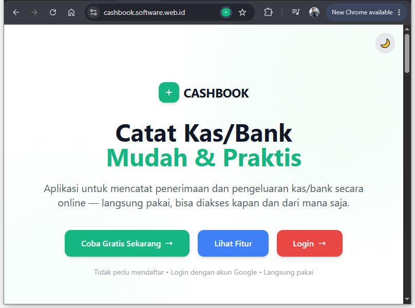 Halaman welcome CASHBOOK