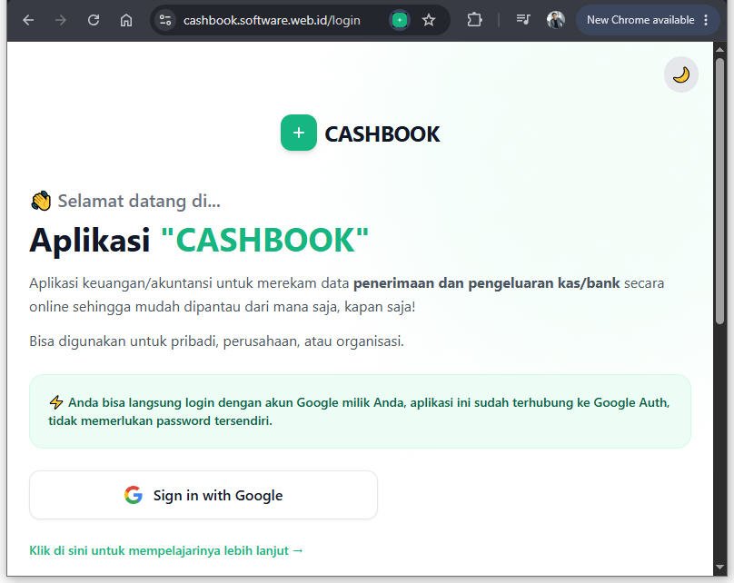 Halaman login dengan Sign in with Google