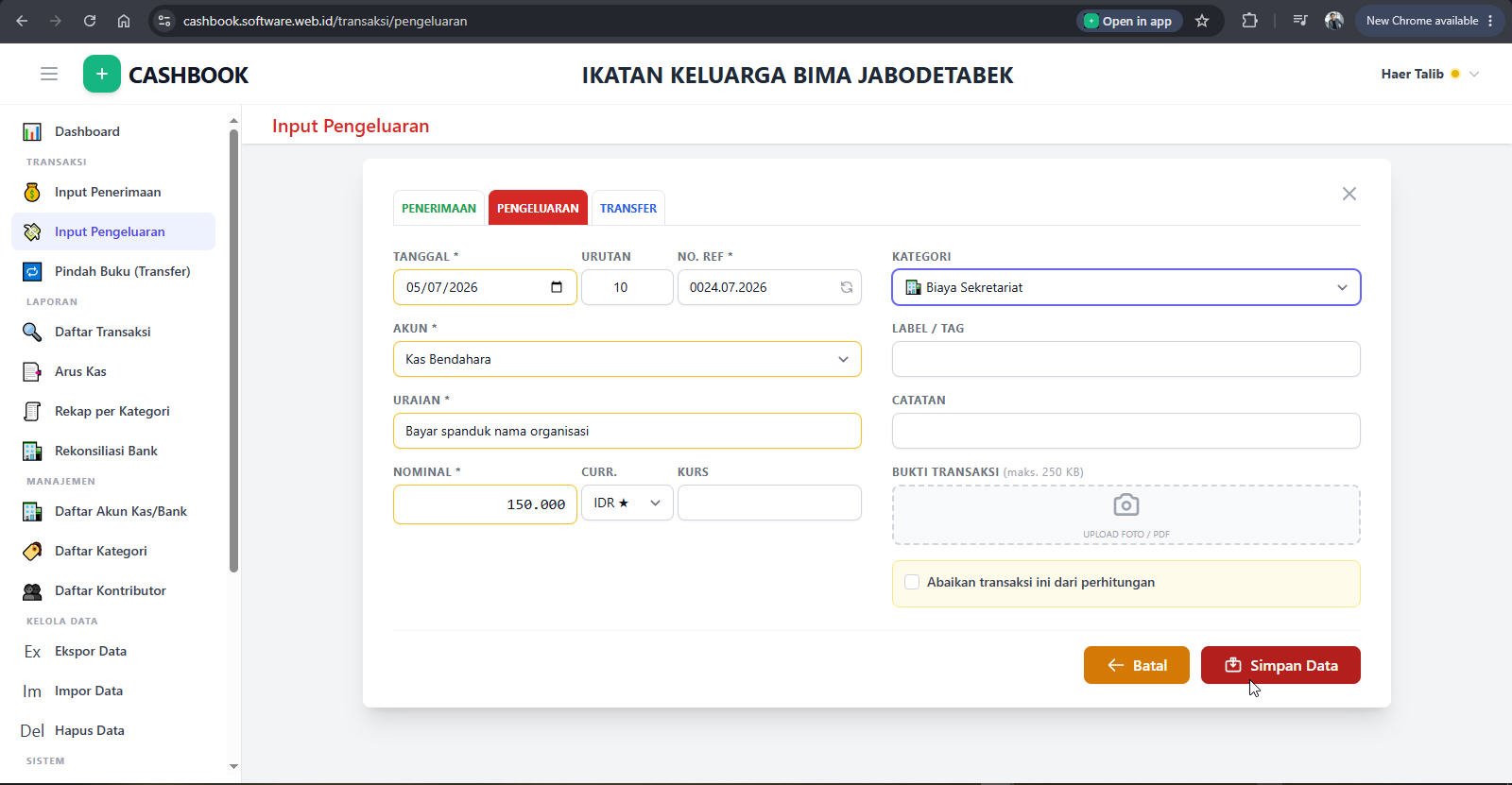 Form Input Pengeluaran
