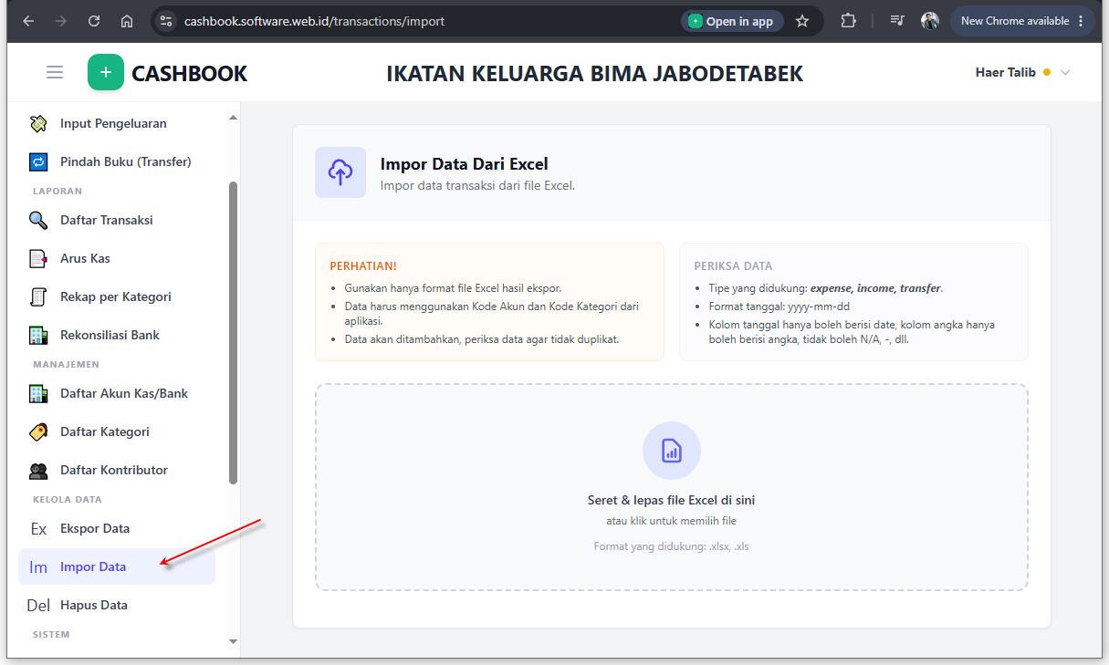 Halaman Impor Data Dari Excel