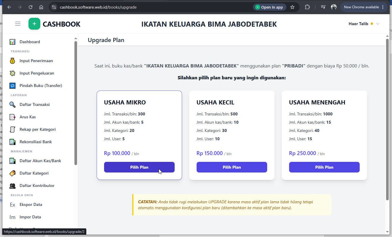 Halaman Upgrade Plan